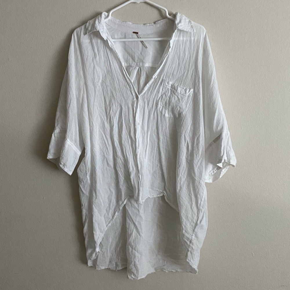 Free People White Lightweight Button Front Tunic
